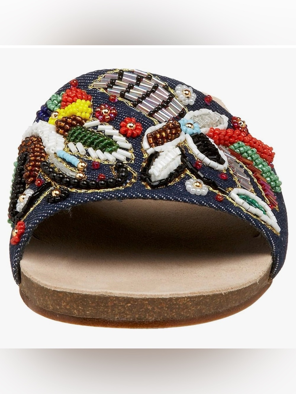 DANIBLACK Beaded Vacation Resortwear Denim Slide Sandal - Multicolor 9 - Picture 8 of 8